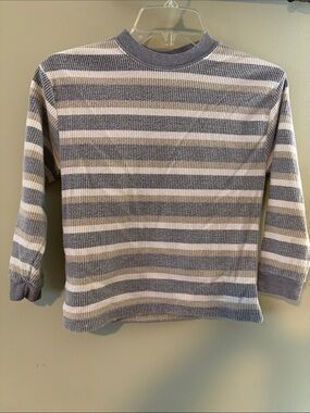 Kids Long Sleeve Crewneck Tee in Gray & Cream Stripes